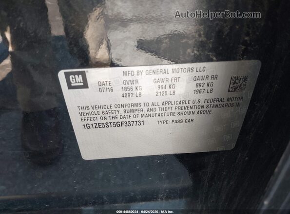 1G1ZE5ST5GF337731 2016 CHEVROLET MALIBU Black Widok komory silnika