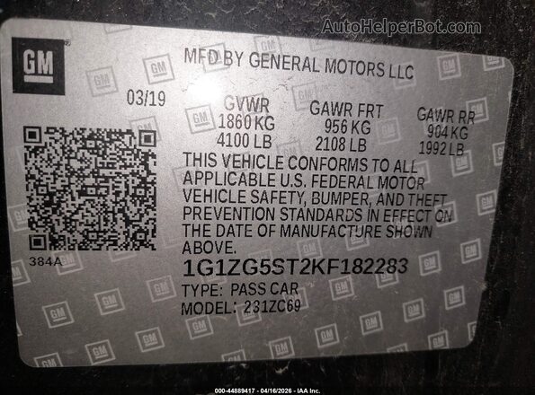 1G1ZG5ST2KF182283 2019 CHEVROLET MALIBU Черный Вид подкапотного пространства
