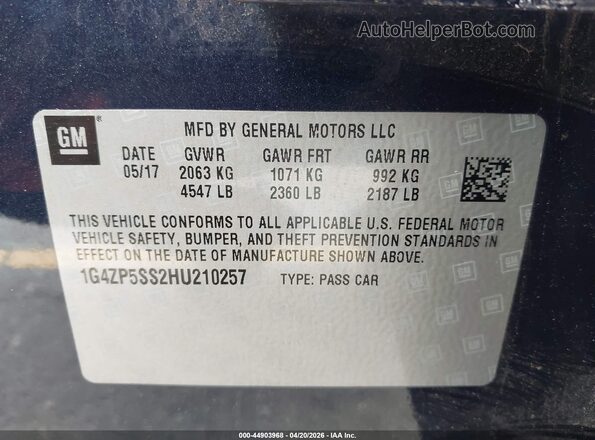 1G4ZP5SS2HU210257 2017 BUICK LACROSSE Синий Вид подкапотного пространства
