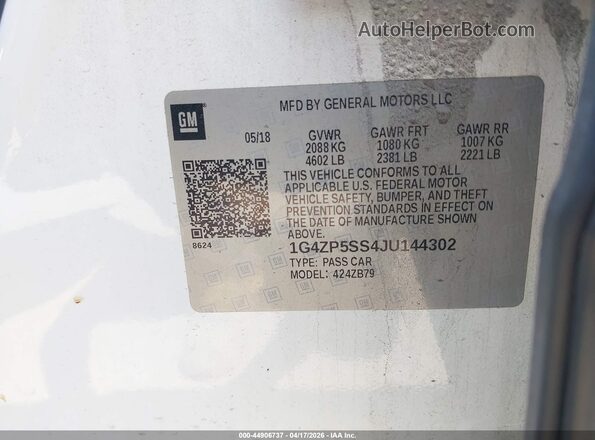 1G4ZP5SS4JU144302 2018 BUICK LACROSSE Белый Вид подкапотного пространства