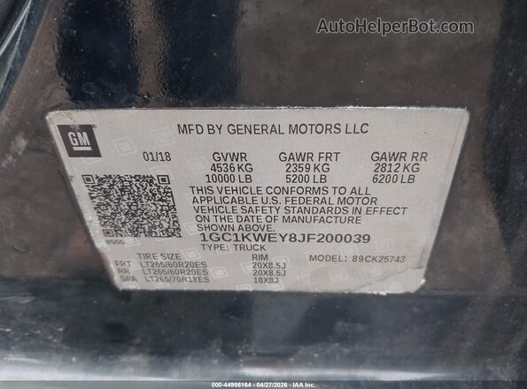 1GC1KWEY8JF200039 2018 CHEVROLET SILVERADO Black Engine compartment view