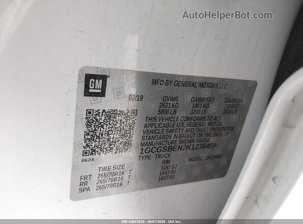 1GCGSBEN2K1236459 2019 CHEVROLET COLORADO Белый Вид подкапотного пространства