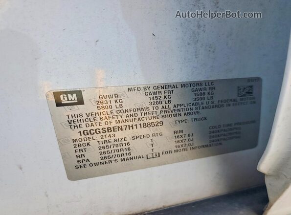 1GCGSBEN7H1188529 2017 CHEVROLET COLORADO Белый Вид подкапотного пространства