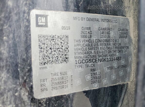 1GCGSCEN6K1314487 2019 CHEVROLET COLORADO Black Widok komory silnika