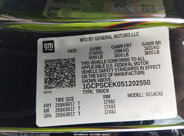 1GCPSCEK0S1202550 2025 CHEVROLET COLORADO Черный Вид подкапотного пространства