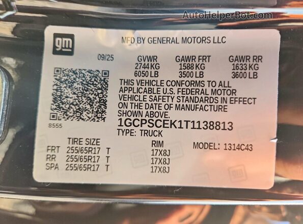 1GCPSCEK1T1138813 2026 CHEVROLET COLORADO Black Vista de la etiqueta del VIN