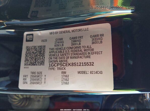 1GCPSCEK8S1215532 2025 CHEVROLET COLORADO Черный Вид подкапотного пространства