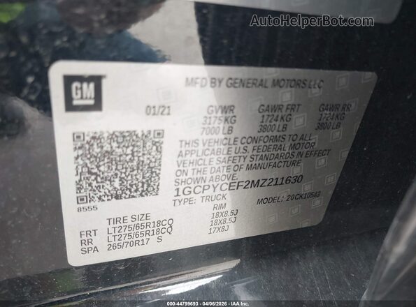 1GCPYCEF2MZ211630 2021 CHEVROLET SILVERADO Black ძრავის განყოფილების ხედი