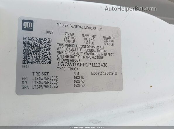 1GCWGAFP1P1112438 2023 CHEVROLET EXPRESS White Vista del compartimento del motor