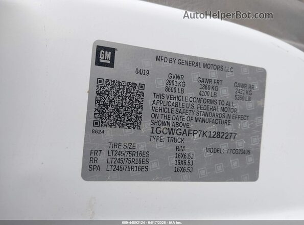 1GCWGAFP7K1282277 2019 CHEVROLET EXPRESS White Engine compartment view