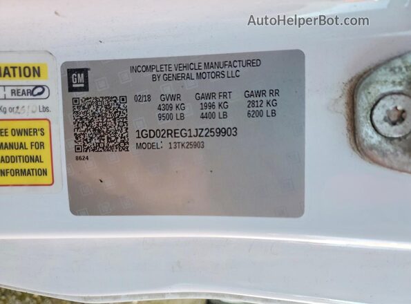 1GD02REG1JZ259903 2018 GMC SIERRA White Widok komory silnika