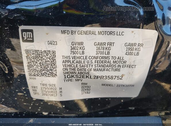 1GKS2EKL2PR358752 2023 GMC YUKON Black Vista del compartimento del motor