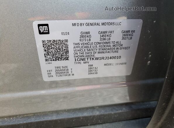 1GNETTKW1RJ140010 2024 CHEVROLET TRAVERSE Gray VIN კოდის სტიკერის ხედი