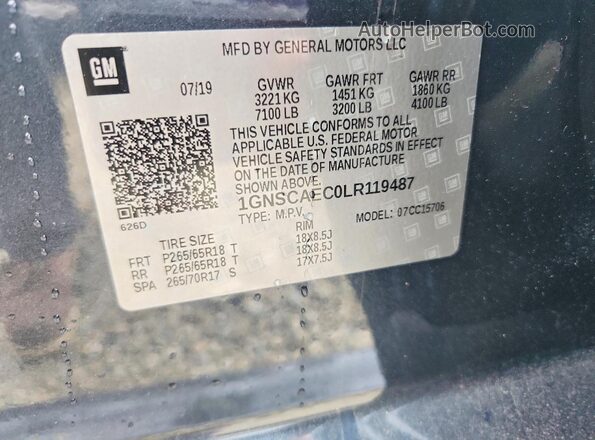 1GNSCAEC0LR119487 2020 CHEVROLET TAHOE Синий Панорамный вид салона 360°