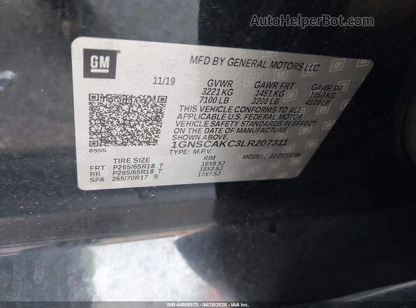 1GNSCAKC3LR207311 2020 CHEVROLET TAHOE Черный Вид подкапотного пространства