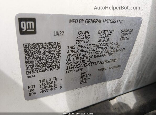 1GNSCCKD1PR183052 2023 CHEVROLET SUBURBAN Белый Вид подкапотного пространства