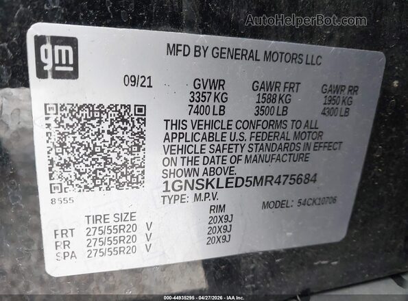 1GNSKLED5MR475684 2021 CHEVROLET TAHOE Black Engine compartment view