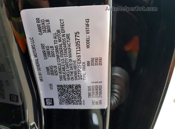 1GTP2FEK6T1105775 2026 GMC CANYON Черный Вид наклейки с VIN-кодом