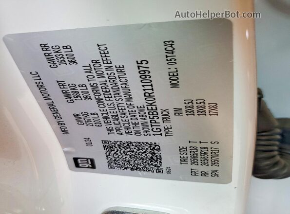 1GTP5BEK0R1109975 2024 GMC CANYON Белый Вид подкапотного пространства