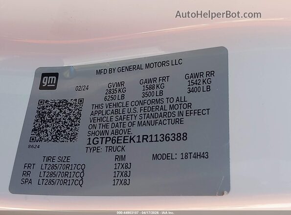 1GTP6EEK1R1136388 2024 GMC CANYON White Вид підкапотного простору