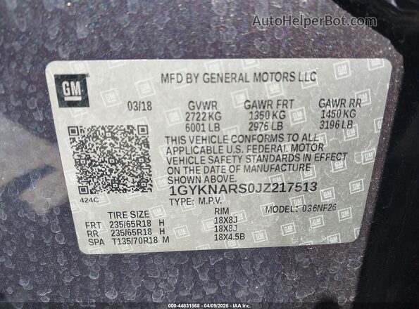 1GYKNARS0JZ217513 2018 CADILLAC XT5 Blue Вид підкапотного простору