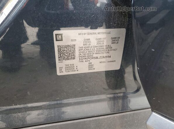 1GYKPCRS8LZ192594 2020 CADILLAC OTHER Charcoal Widok naklejki z numerem VIN