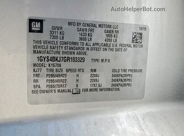 1GYS4BKJ7GR183329 2016 CADILLAC ESCALADE Silver Widok naklejki z numerem VIN