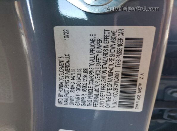 1HGCV3F23NA041041 2022 HONDA ACCORD Серебряный Вид наклейки с VIN-кодом