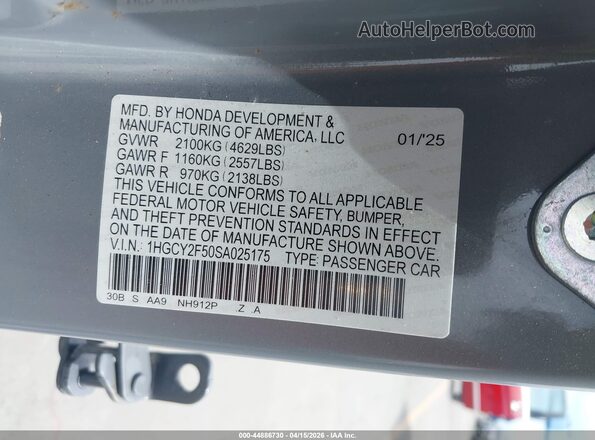 1HGCY2F50SA025175 2025 HONDA ACCORD HYBRID Серый Вид подкапотного пространства