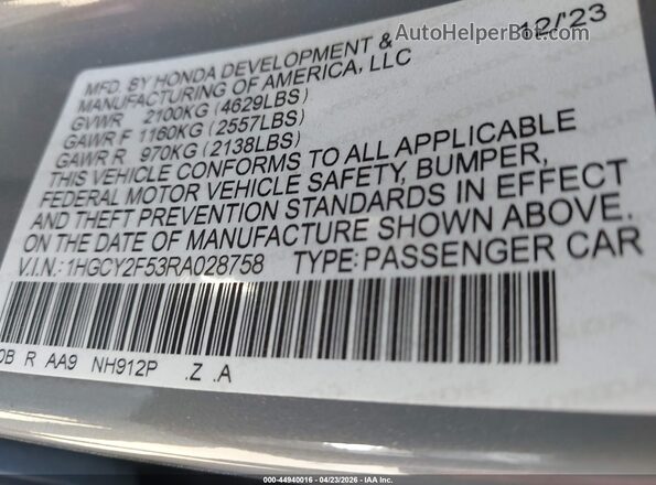 1HGCY2F53RA028758 2024 HONDA ACCORD HYBRID Серый Вид подкапотного пространства