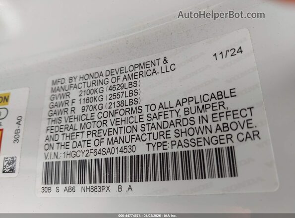 1HGCY2F64SA014530 2025 HONDA ACCORD HYBRID Белый Вид подкапотного пространства