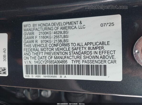 1HGCY2F68SA064895 2025 HONDA ACCORD HYBRID Gray Вид підкапотного простору