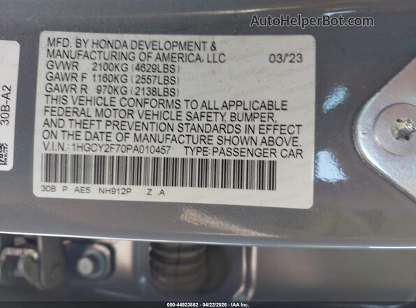 1HGCY2F70PA010457 2023 HONDA ACCORD HYBRID Серый Вид подкапотного пространства