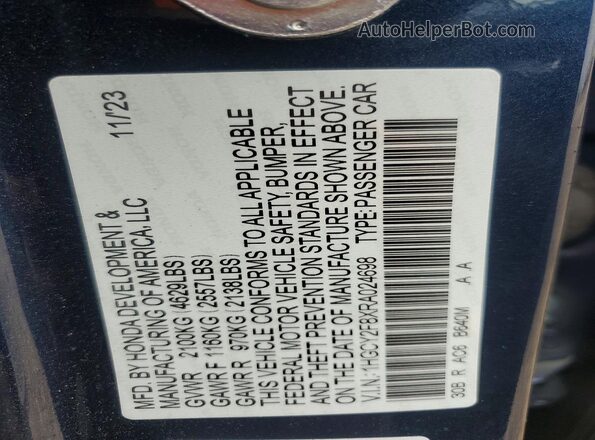 1HGCY2F8XRA024698 2024 HONDA ACCORD Blue Vista del compartimento del motor