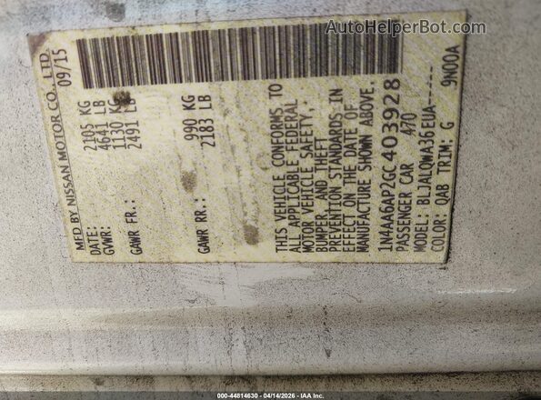 1N4AA6AP2GC403928 2016 NISSAN MAXIMA White Engine compartment view