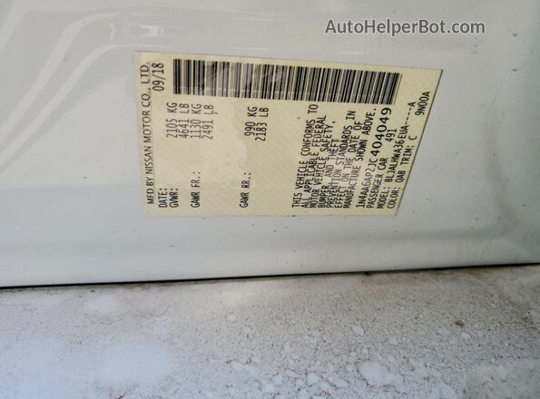 1N4AA6AP2JC404049 2018 NISSAN MAXIMA PLATINUM White Widok naklejki z numerem VIN