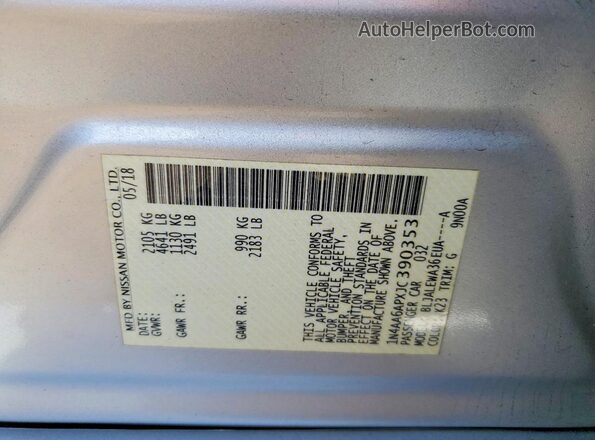 1N4AA6APXJC390353 2018 NISSAN MAXIMA Silver Շարժիչի բաժամունքի տեսք