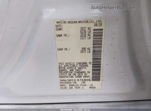 1N4AL3AP1JC476806 2018 NISSAN ALTIMA White Vista del compartimento del motor