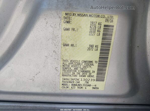 1N4AL3AP2HC130239 2017 NISSAN ALTIMA Silver ძრავის განყოფილების ხედი