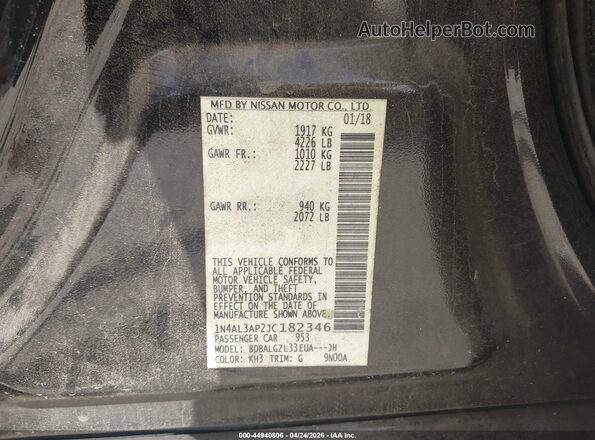 1N4AL3AP2JC182346 2018 NISSAN ALTIMA Black ძრავის განყოფილების ხედი