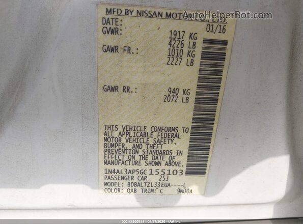 1N4AL3AP5GC155103 2016 NISSAN ALTIMA White Widok komory silnika