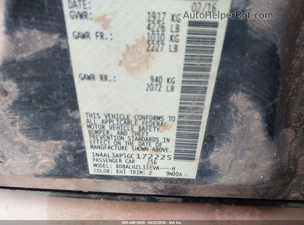 1N4AL3AP5GC172225 2016 NISSAN ALTIMA Black ძრავის განყოფილების ხედი