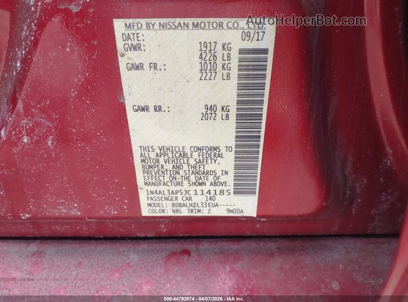 1N4AL3AP5JC114185 2018 NISSAN ALTIMA Red Vista del compartimento del motor