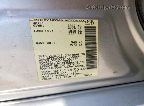 1N4AL3AP7JC157510 2018 NISSAN ALTIMA Silver Vista del compartimento del motor