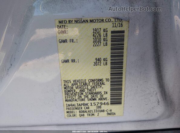 1N4AL3AP8HC157946 2017 NISSAN ALTIMA White ძრავის განყოფილების ხედი