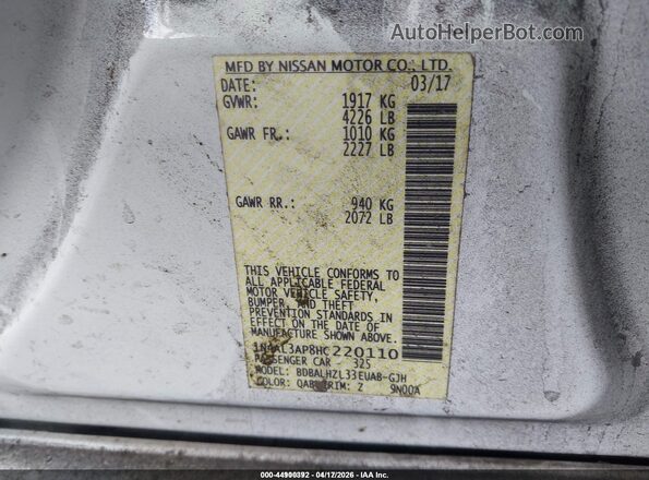1N4AL3AP8HC220110 2017 NISSAN ALTIMA White Вид підкапотного простору