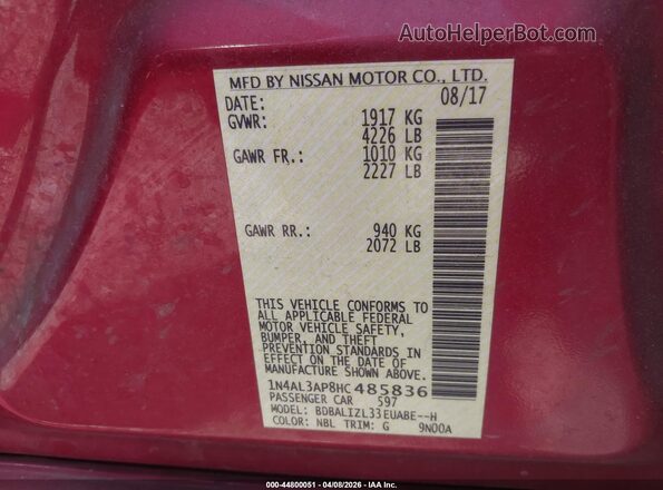 1N4AL3AP8HC485836 2017 NISSAN ALTIMA Red Vista del compartimento del motor