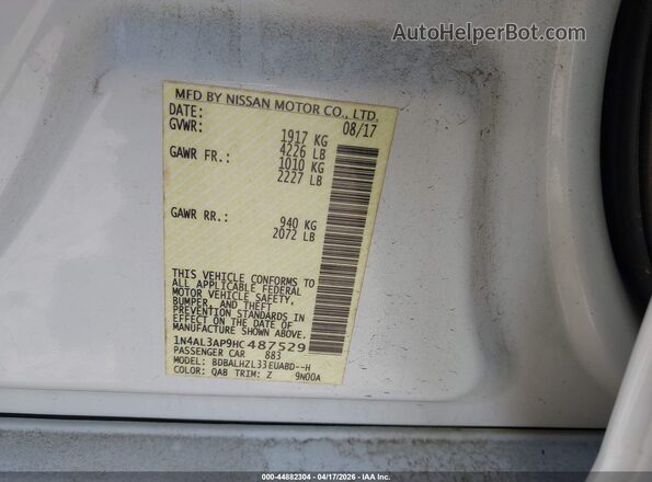 1N4AL3AP9HC487529 2017 NISSAN ALTIMA White Vista del compartimento del motor