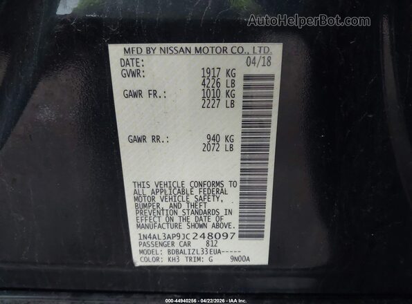 1N4AL3AP9JC248097 2018 NISSAN ALTIMA Black ძრავის განყოფილების ხედი