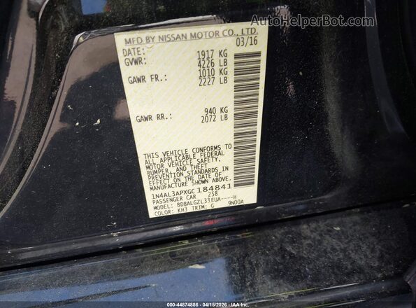 1N4AL3APXGC184841 2016 NISSAN ALTIMA Черный Вид подкапотного пространства